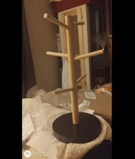 6 Hooks Bamboo Mug Holder Tree Thicker Base Coffee Cup Holder Stand Rack