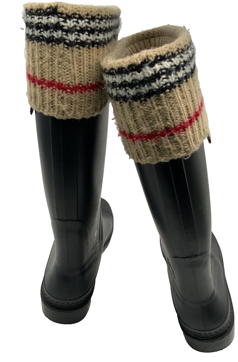 Burberry Nova Plaid Check Rain Boots Sweater Knit Top Black Burberry Nova Plaid Check Rain Boots Sweater Knit Top Black