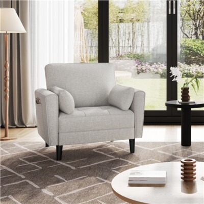 Modern Single Sofa Fabric Seater Sofa Couch with Throw Pillows Lounge  Sofa UK