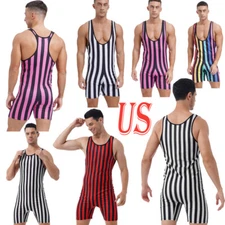 Men's One Piece Striped Jumpsuit Swimsuit Stretchy Singlet Rompers Bodysuit