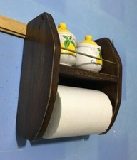 Portarotolone cucina da parete  castagno anticato, fatto a mano, 37x30x19