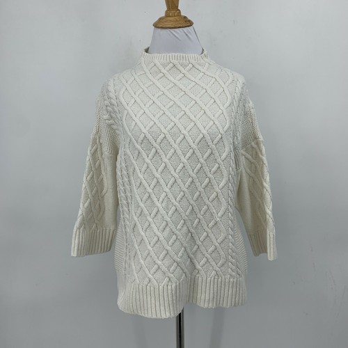 Vince Camuto Cable Knit Sweater Size XS White Dropped Shoulder Mock Neck Top - Picture 2 of 9
