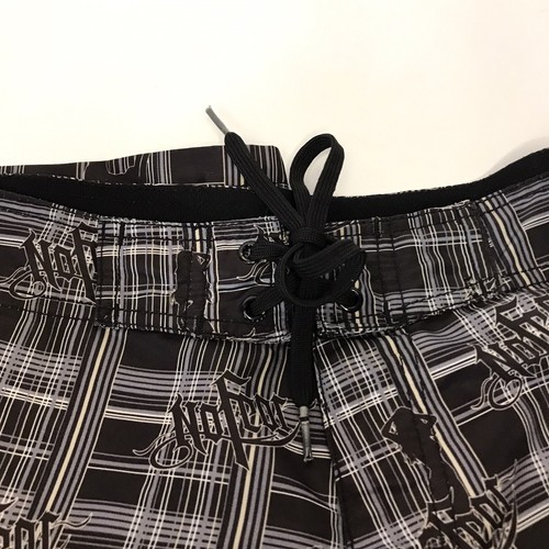 No Fear Board Shorts Mens Size 36 Plaid Y2K Lady Silhouette Plaid Black *READ* - Picture 3 of 8