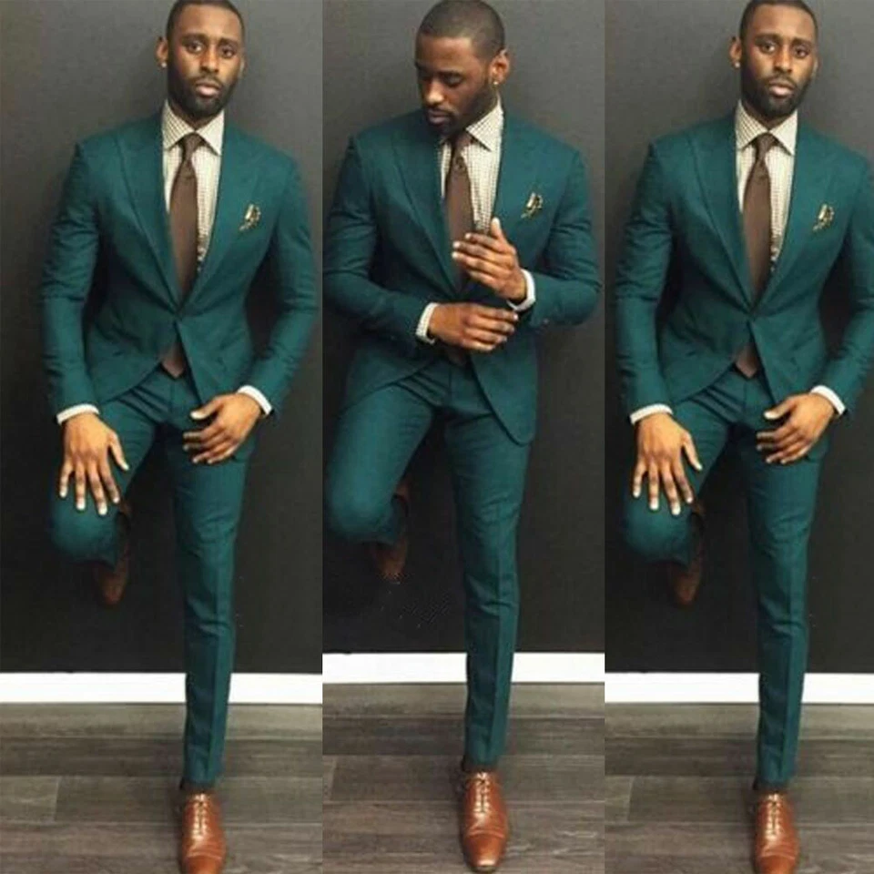Trajes de boda verde oscuro para hombre 3 piezas esmoquin de novio formales ajustados trajes de fiesta Foto 2 de 4