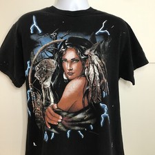 USA American Thunder Vintage Large T-Shirt Native American Wolf Lightning