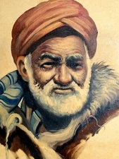 VINTAGE Man Portrait Signed Kazarian Hand Painted Oil on Canvas Art Gallery Iran