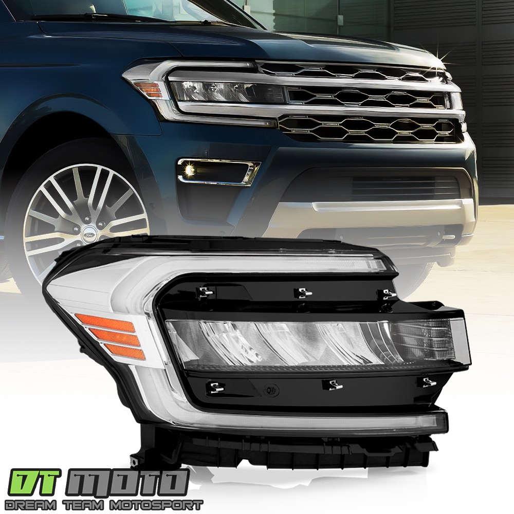 For 2022-2024 Ford Expedition w/LED DRL Chrome Trim Headlight