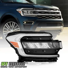 For 2022-2024 Ford Expedition w/LED DRL Chrome Trim Headlight Headlamp Passenger
