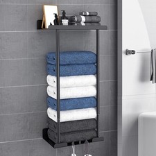 Wall Mounted Towel Rack Metal Storage Shelf Holder Rail-Bathroom Organizer Black