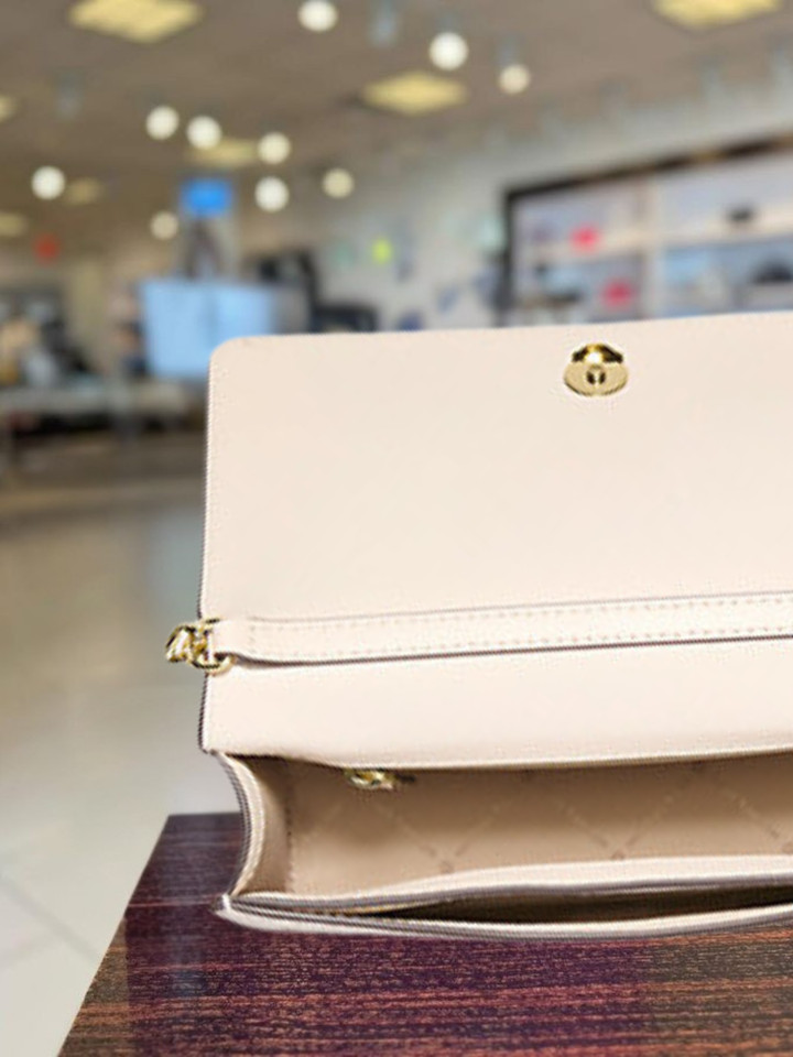 Michael Kors Medium MK Logo Chain Full Flap Crossbody Bag Light Cream ...