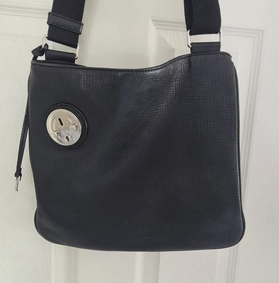 Unisex Black Leather Bally Shoulder Bag with Lock Key