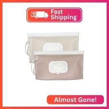 Wipe Dispenser,2-Pack Portable Refillable Wipe Container,Reusable Travel Baby Wi