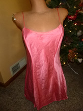 VTG Victoria's Secret 100 Silk Coral Pink Chemise Slip Nightie 90's Y2K SMALL