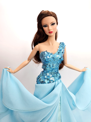 barbie movie outfits blue dress Chiffon Evening Outfit For Silkstone Fashion Royalty FR MIZI Lyndon Long Sleeve Slinky MTO NEW size:1-2 Years (90cm) This movable doll comes
