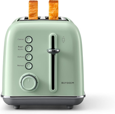 Retro 2 Slice Toaster Extra Wide Slots Stainless Steel 7 Shade Muffin Green