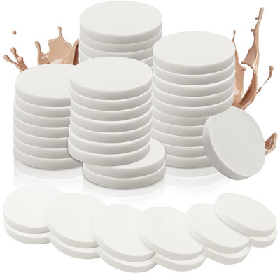 48 Pieces White Makeup Sponge, Cosmetic Sponge round Foam Pad, Compact Facial Po
