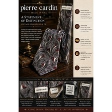 Pierre Cardin Men's Silk Tie Gray Burgundy Abstract Swirl Necktie Made in USA