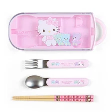 Hello Kitty Cute Portable Utensils Set with Case Trio Chopsticks, Spoon, Fork