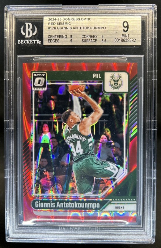 2024-25 Panini Donruss Optic Giannis Antetokounmpo Red Seismic Prizm #/149 BGS 9