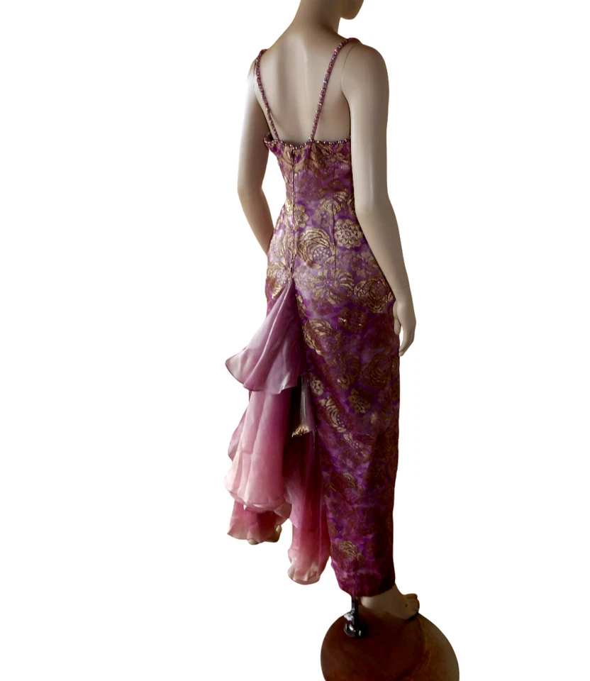 Vintage Cache Guipure Lace Mermaid Beads Dress Sz 8 Fairy Boho Y2K Prom 90s Gown - Image 4 of 4