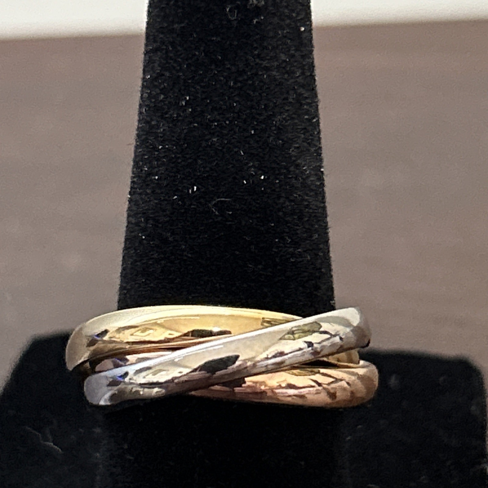 Triple Interlocking Rolling Ring Mixed Metal Gold… - image 2