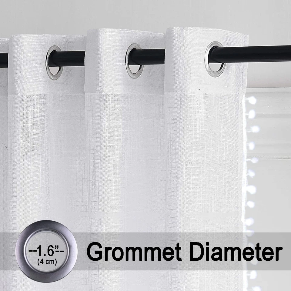 Window Curtains 7 Feet Solid Living Room Office Bedroom Pom Pom Curtain 2-Piece - Image 3 of 4