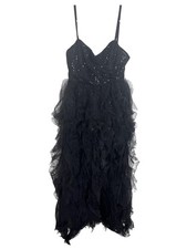 IEENA For Mac Duggal Dress Womens 4 Black Sequin Tulle Ruffle Gown Formal Prom