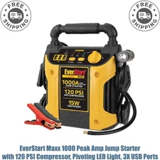 EverStart Maxx 1000 Peak Amp Jump Starter with 120 PSI Compressor, Pivoting LED