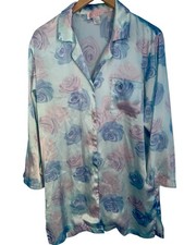Vintage Oscar De La Renta Pink Label Silky Floral Sleep Shirt Size M