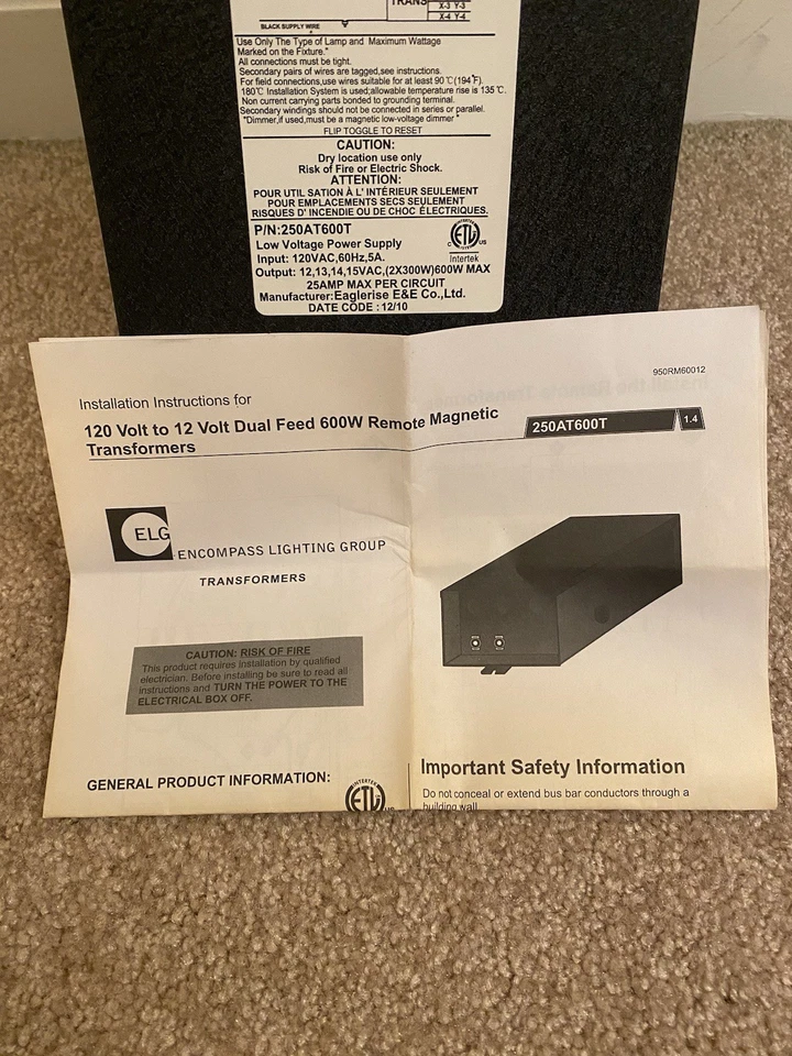 Encompass Lighting Group 120v to 12v Dual Feed 600w Remote Magnetic Transformer - Image 3 of 4