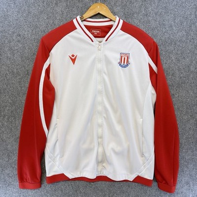 Stoke City FC Macron Men's Training Track Jacket XXL White Red Full Zip Football