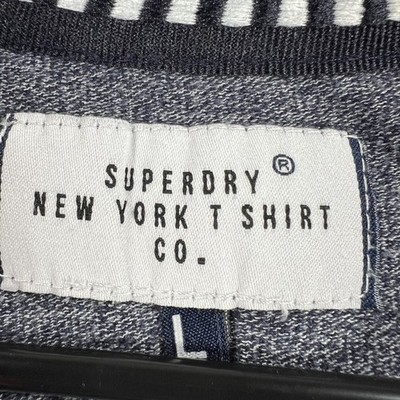 Superdry Shirt Mens Large Blue Long Sleeve Embossed Crew Neck