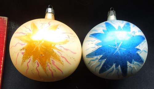 PAIRE d'ORNEMENTS DE NOËL FANTASIA 3" RONDS PEINTS À LA MAIN STARBURST / FLOCON DE NEIGE - Photo 2/16