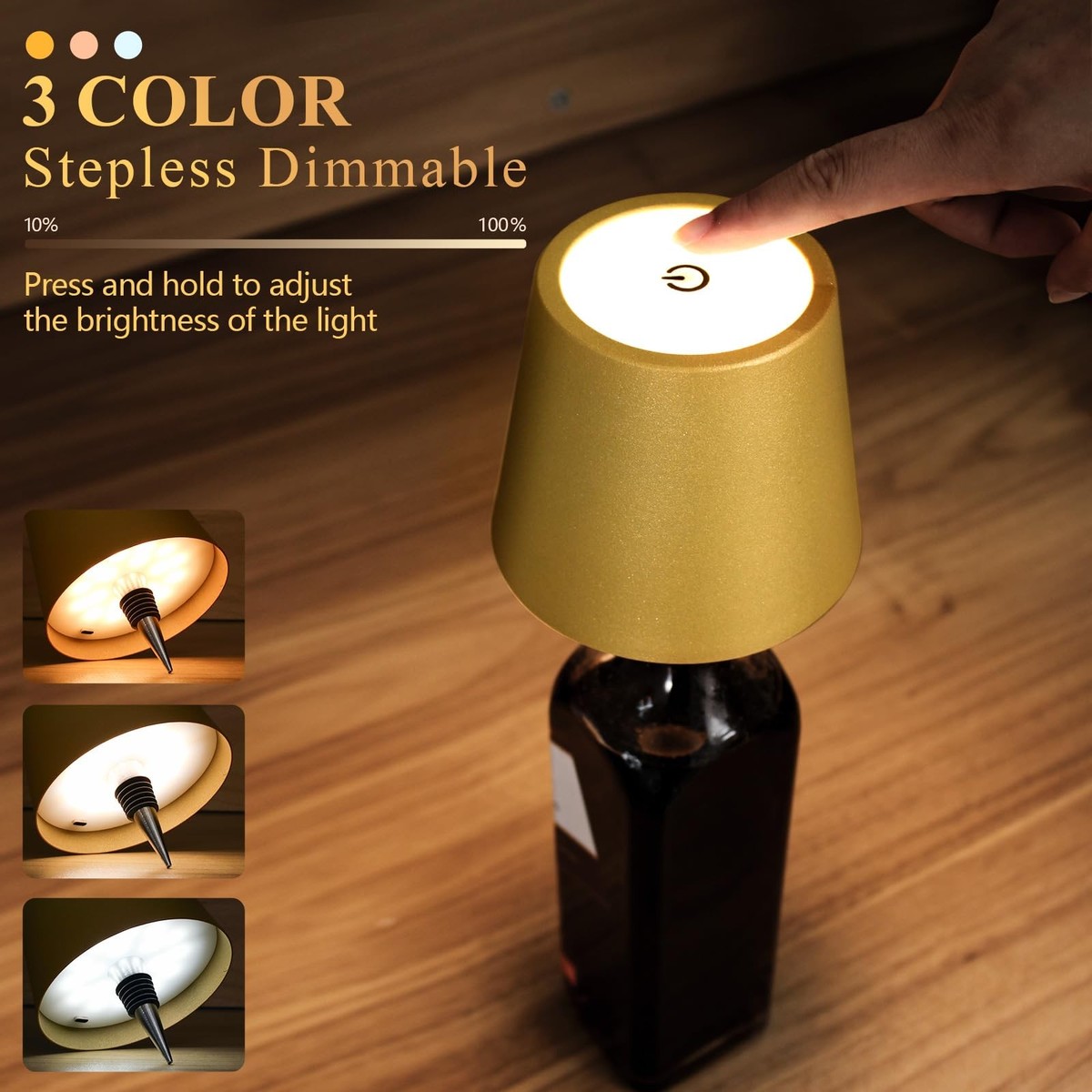 2 Pack Wine Bottle Lamps, 2026 New 3 Color Rechargeable Wireless