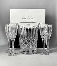 BOXED Royal Doulton Crystal Ice Bucket & Set Of Four 21.5cm Champagne Flutes