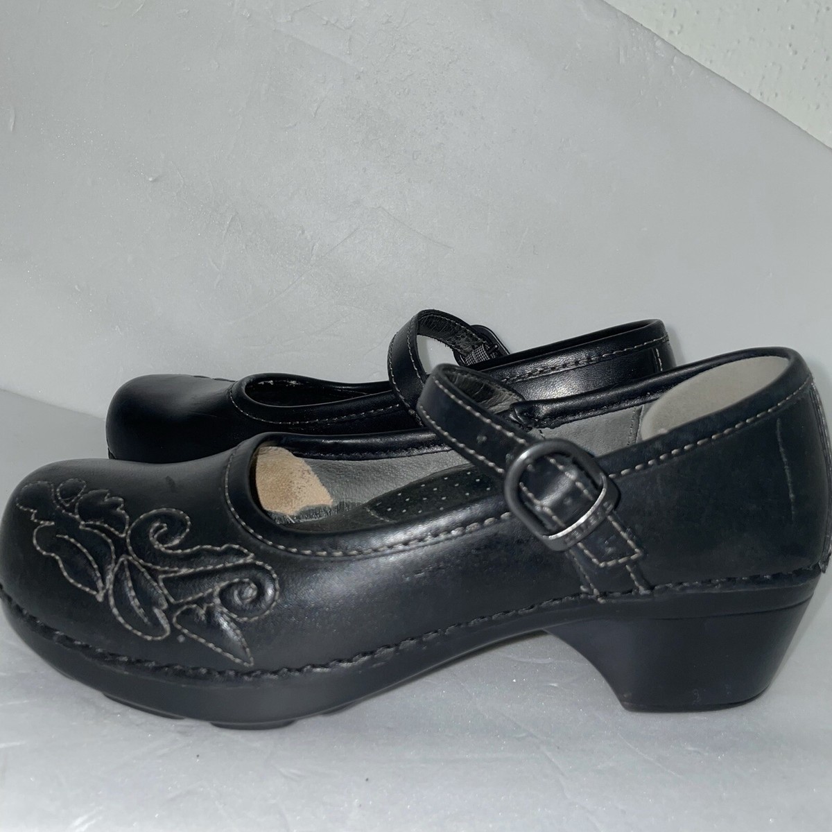 DANSKO Savannah Black Mary Jane Clogs Size 36 Floral