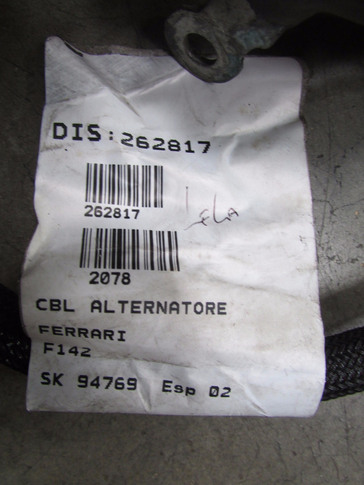 Ferrari 458 Italia, Alternator To Starter Cable Wire Harness, Used, P/N 262817