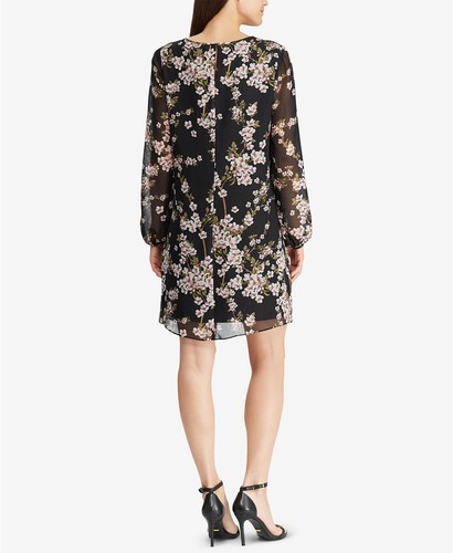/LX006/ American Living Printed Chiffon Bishop-Sleeve Dress Black Sz 12 $89 - Picture 3 of 3