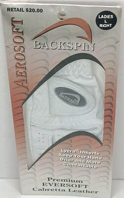 Aerosoft Backspin Womens Golf Glove  Right Large White Premium Cabretta Leather