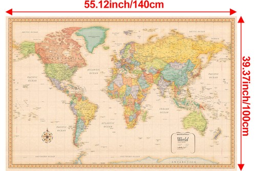 140×100cm Map of The World Poster Classic Edition Earth Tone Wall Print Decor - Picture 6 of 10