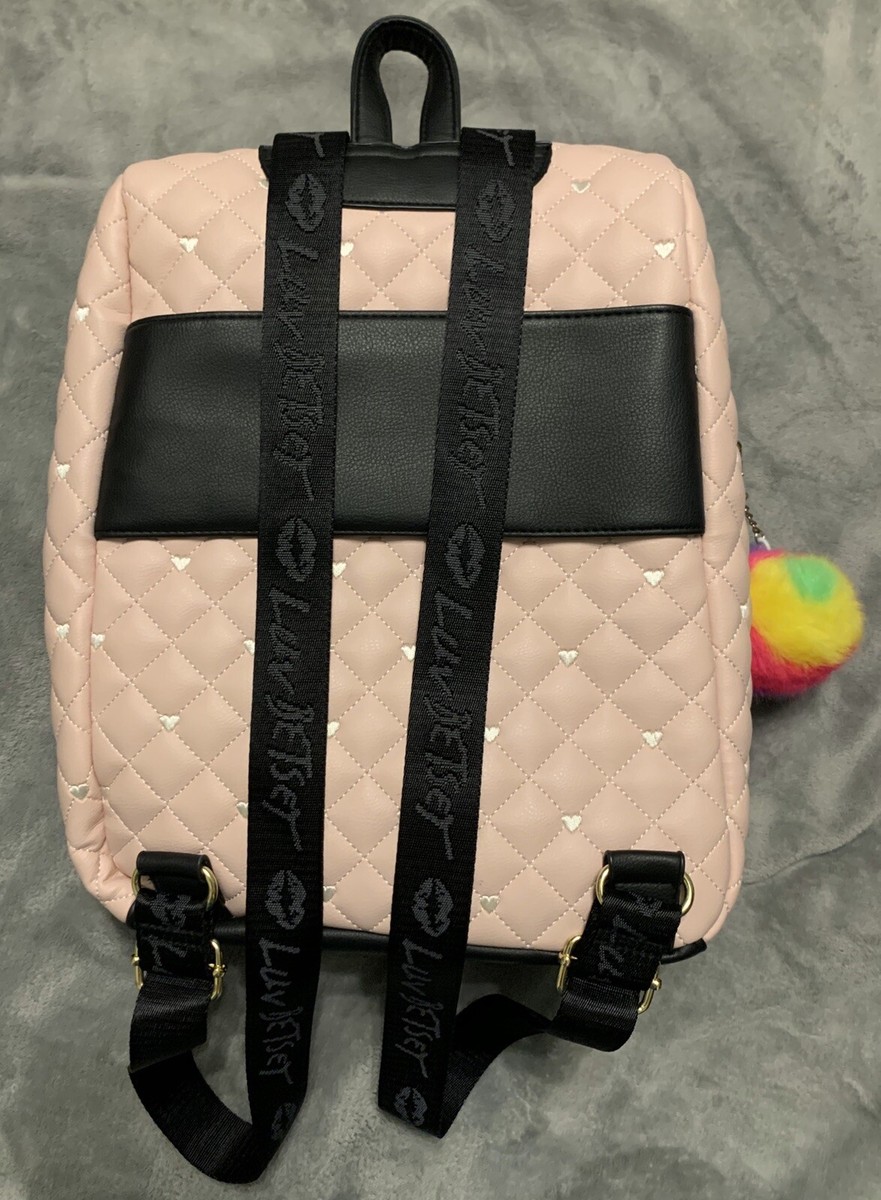 NWT-Betsy Johnson Quilted Backpack Purse Tan Gold Chain heart Logo Betsey Johnson quilted winged sand Heart backpack Purse  main image 4