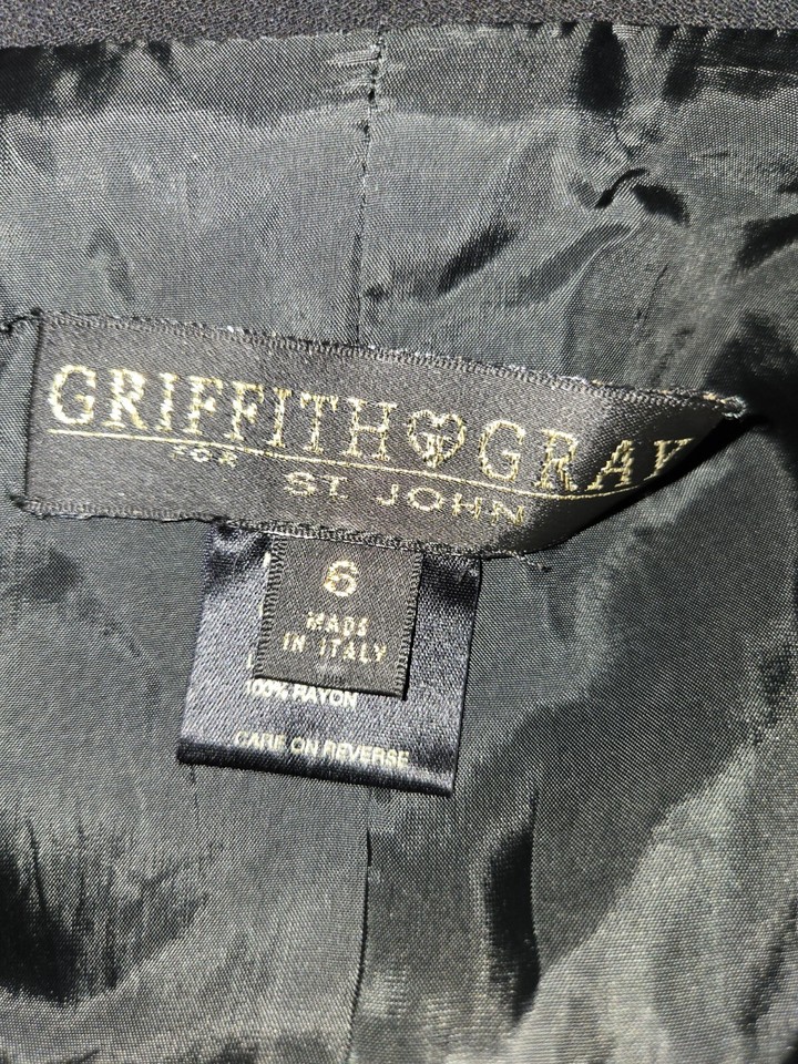 Griffith Gray St. John Womens Sz. 6 Wool Blazer Gold Buttons Navy Blue
