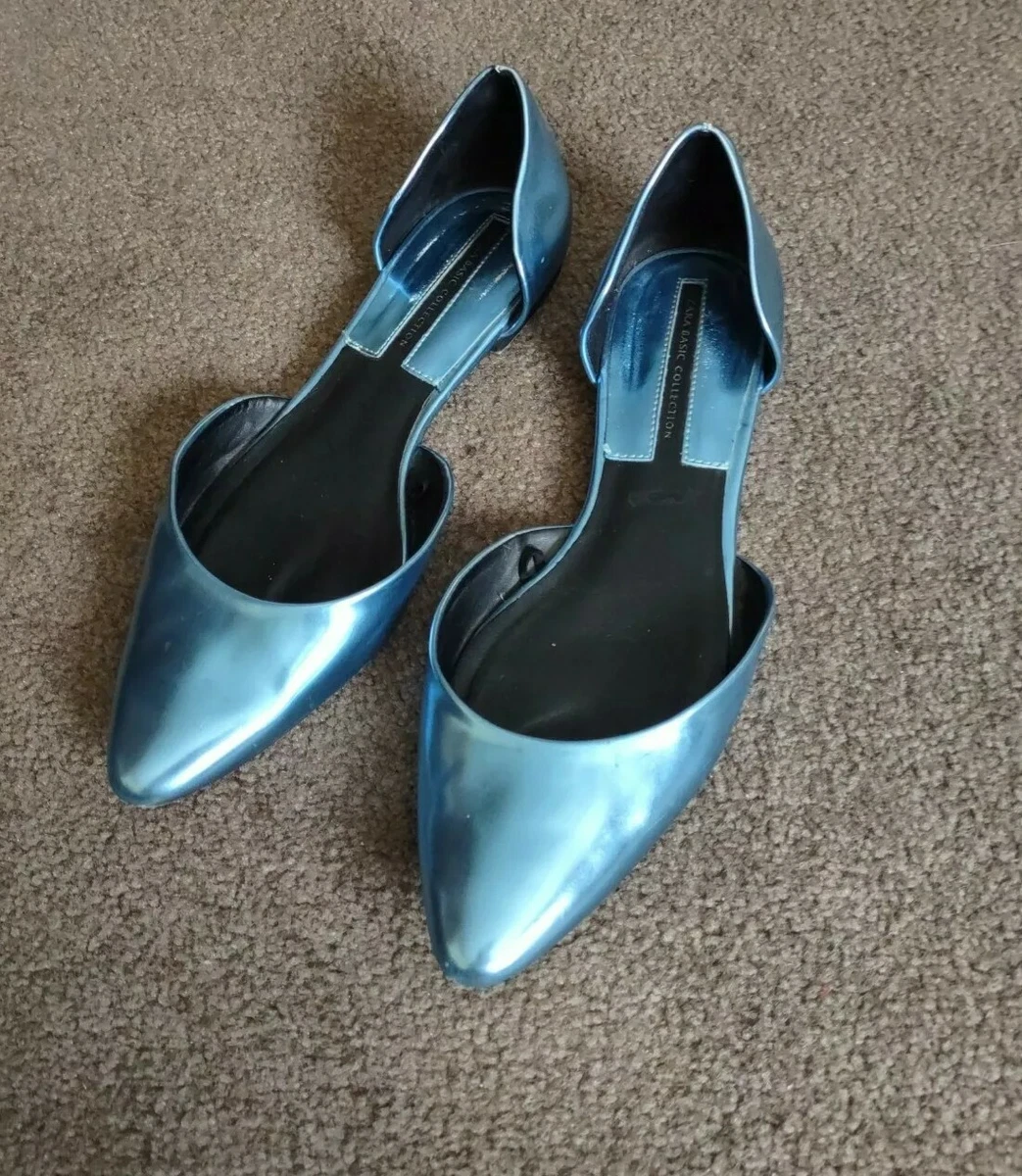 Zara Basic Collection Pointy Flat Shoes Metallic Blue Size 7