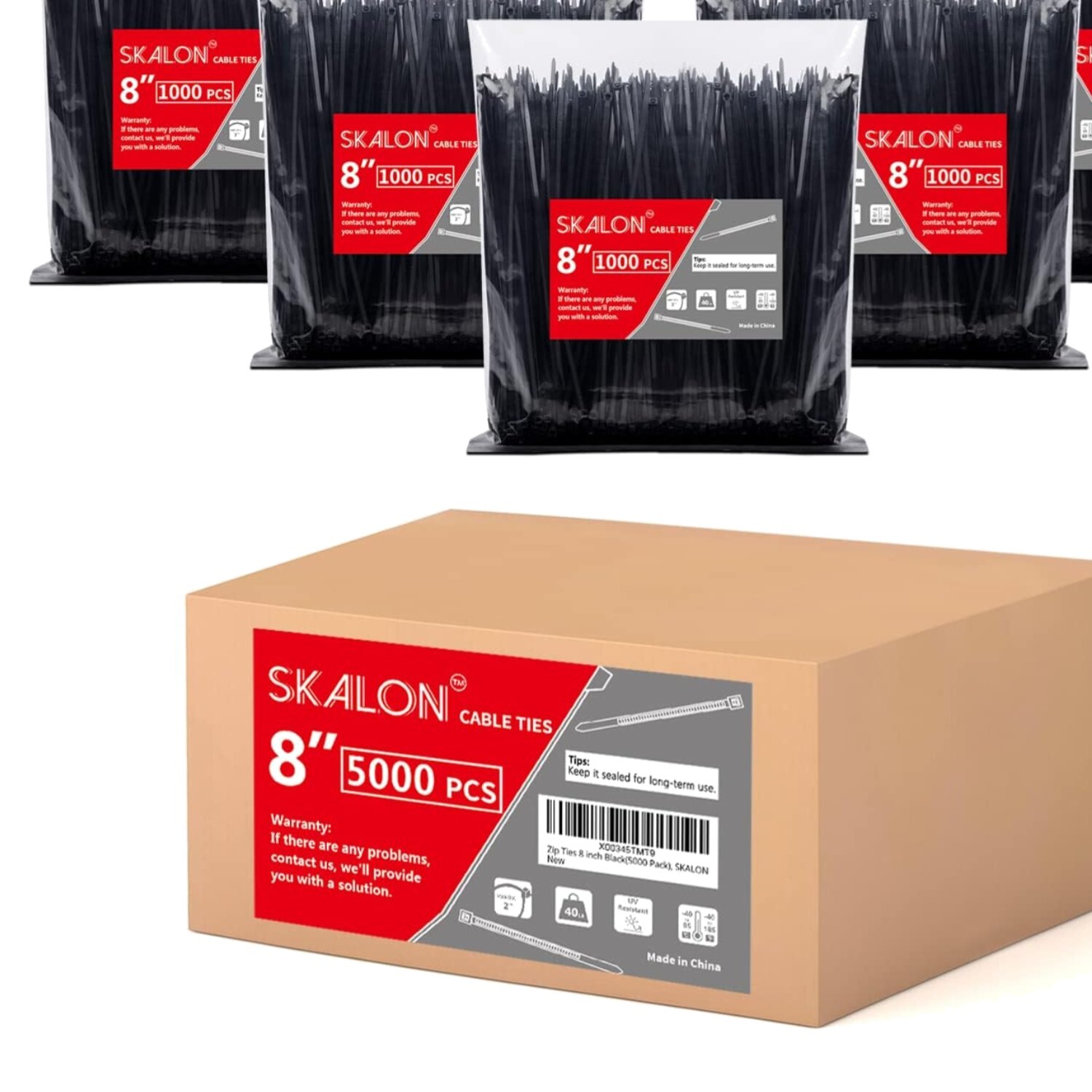 5000 Pack 8-Inch Black Nylon Zip Ties Heavy Duty 40 lb Strength for Indoor Outdoor Use