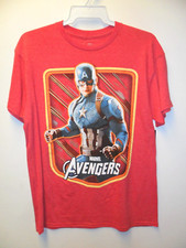 MARVEL Men's S/S T-Shirt AVENGERS CAPTAIN AMERICA - Heather Red - Medium - NWT