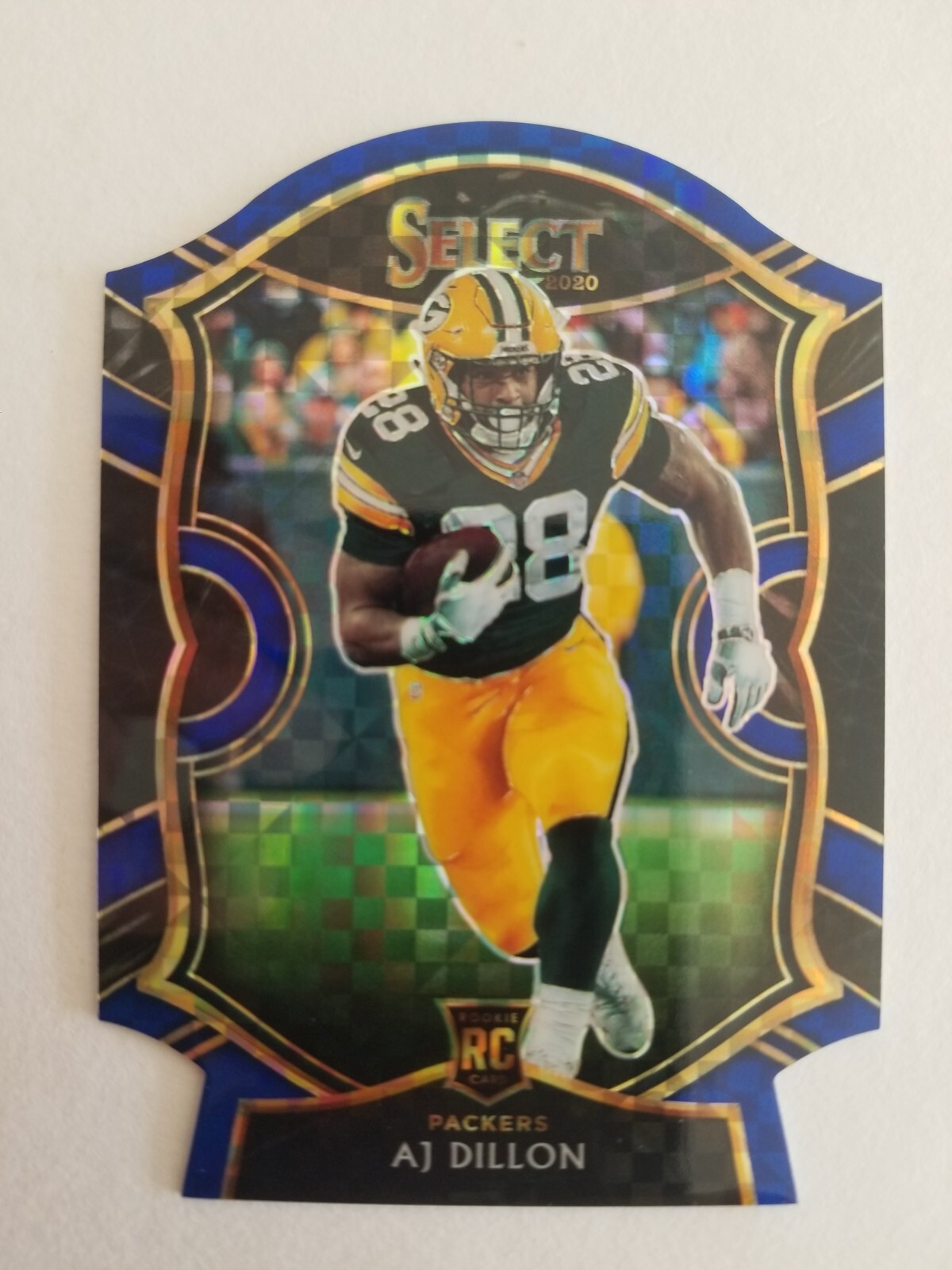 2020 Panini Select Concourse Blue Prizm Die-Cut AJ Dillon #65 Rookie RC