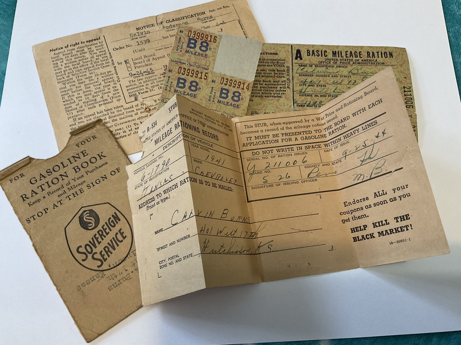 WW2 Paper Ephemera Gas Ration Card Tags And Draft Card Hutchinson