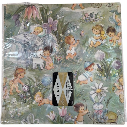 BABY SHOWER VINTAGE AMERICAN GREETING WRAP GIFT WRAPPING PAPER GARDEN FLOWERS
