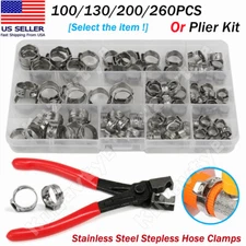 100/260Pc Car High Pressure Fuel Stepless Hose Clamps Stainless Steel Single Ear