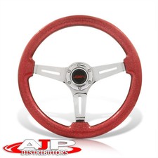 Red Wood Silver Steel Deep Dish Universal Vip Jdm Sport 14 350mm Steering Wheel